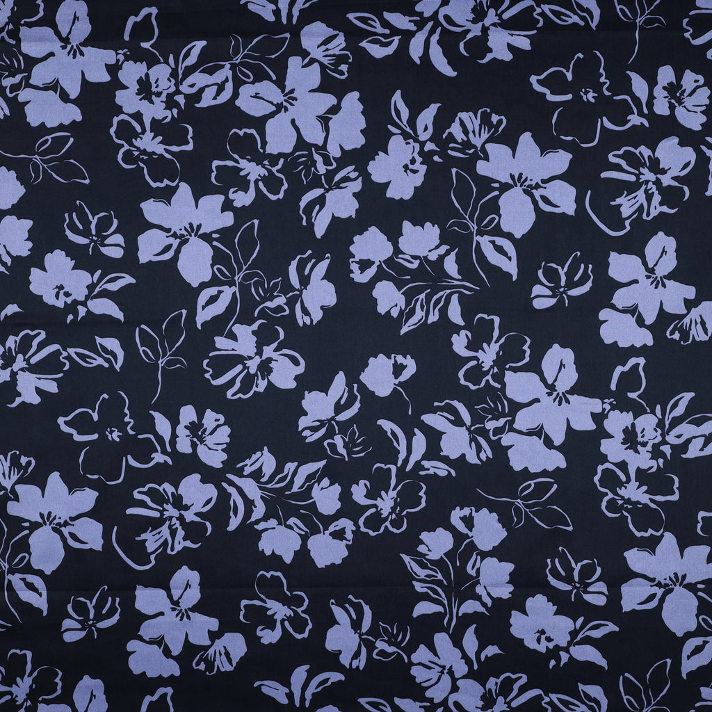 Cotton Satin | Navy Flowers