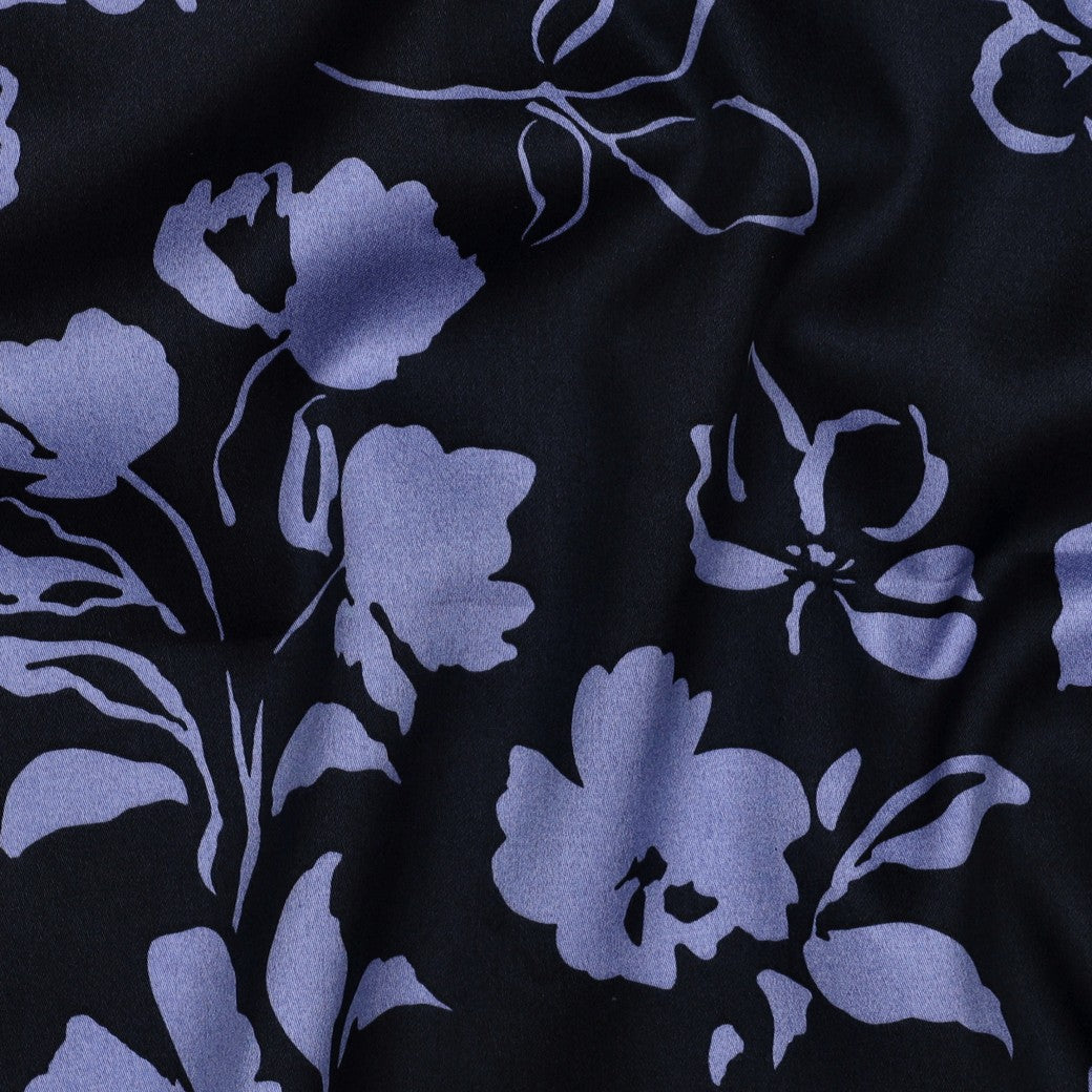 Cotton Satin | Navy Flowers