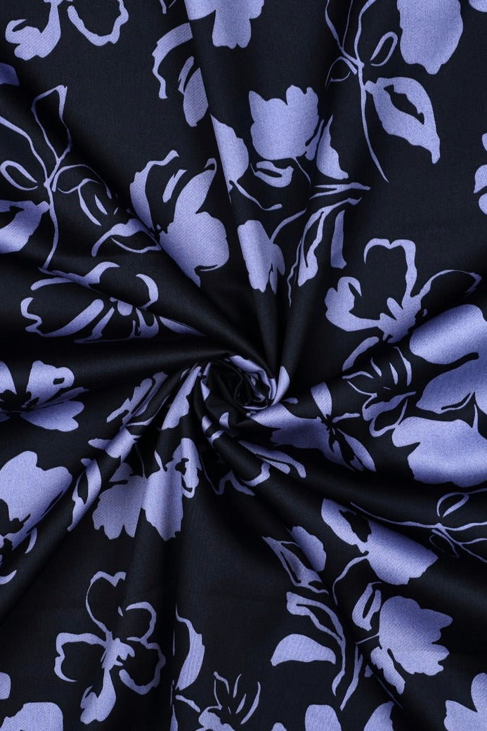 Cotton Satin | Navy Flowers