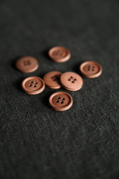 Brown/Red Cotton Button | 15mm