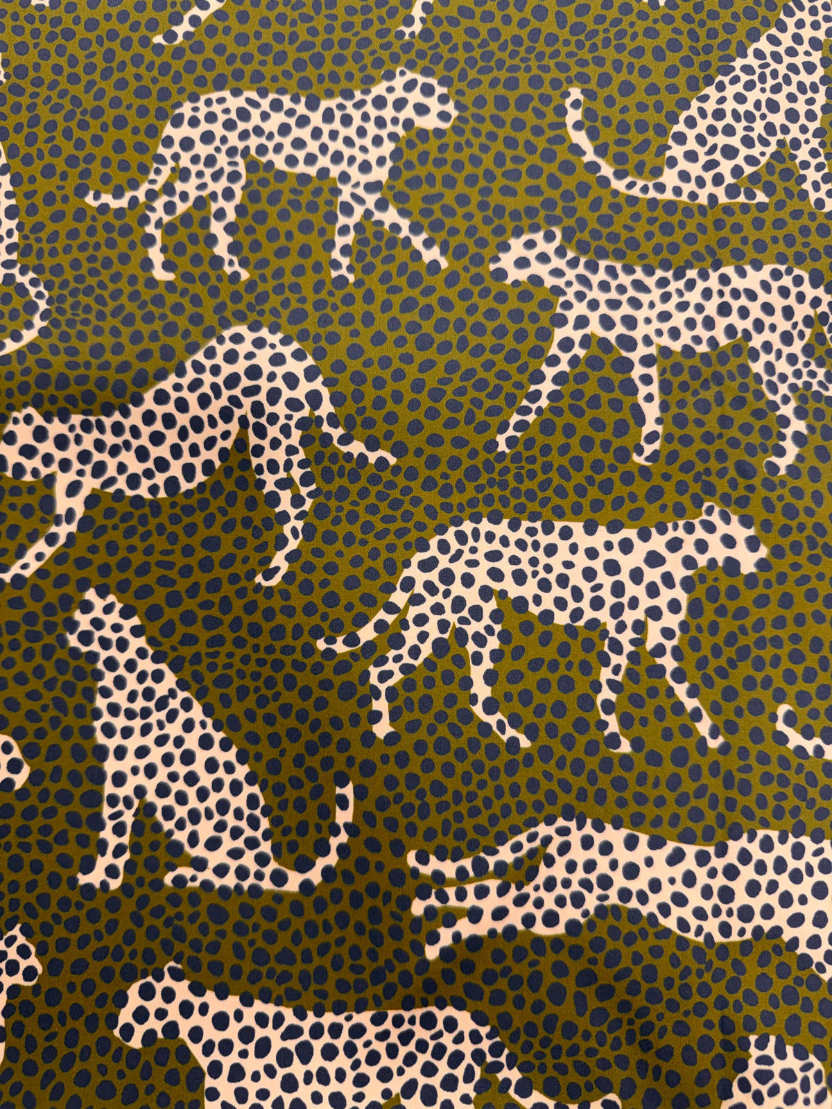 Spot the Cheetah Olive Sateen