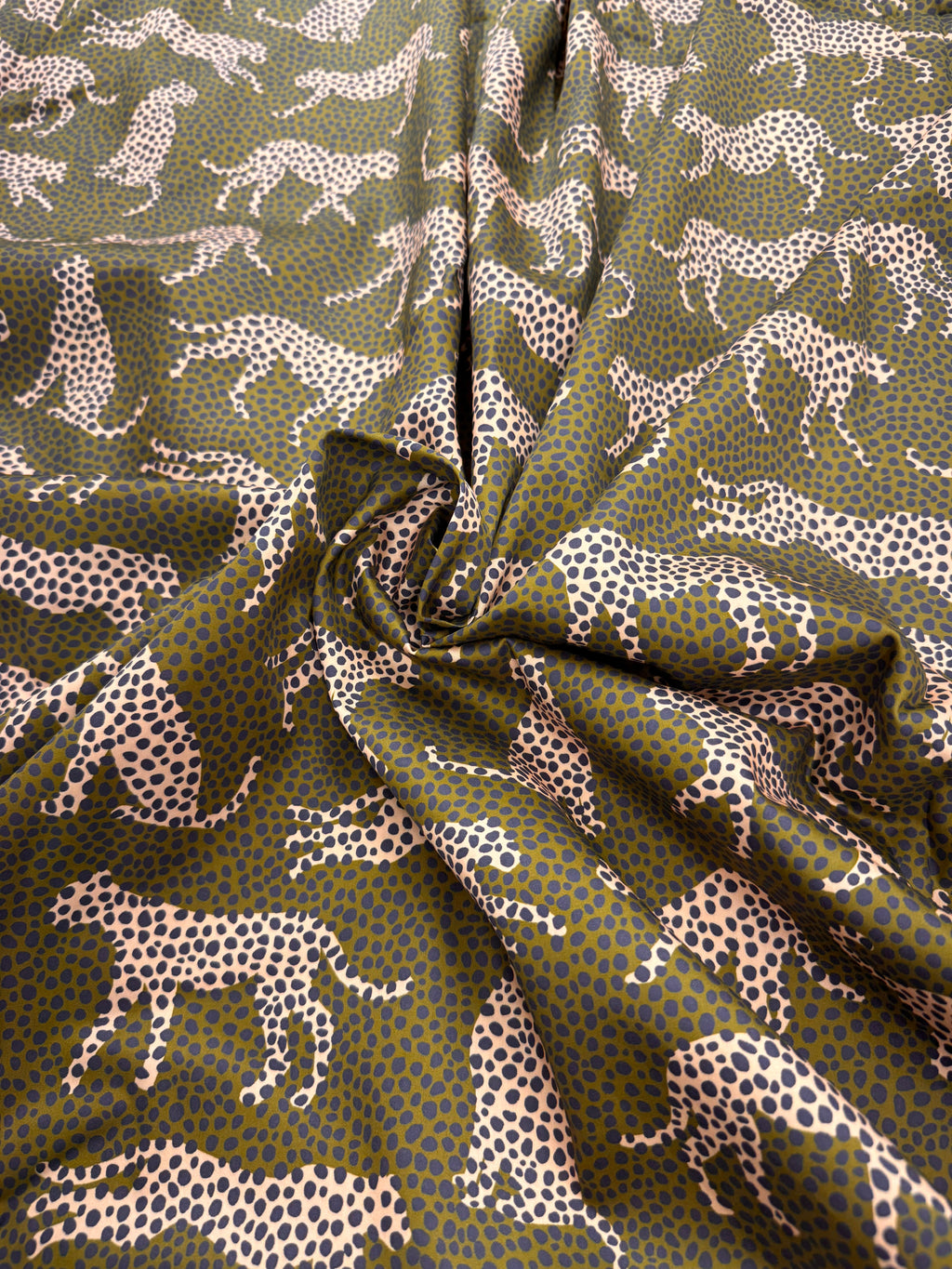 Spot the Cheetah Olive Sateen