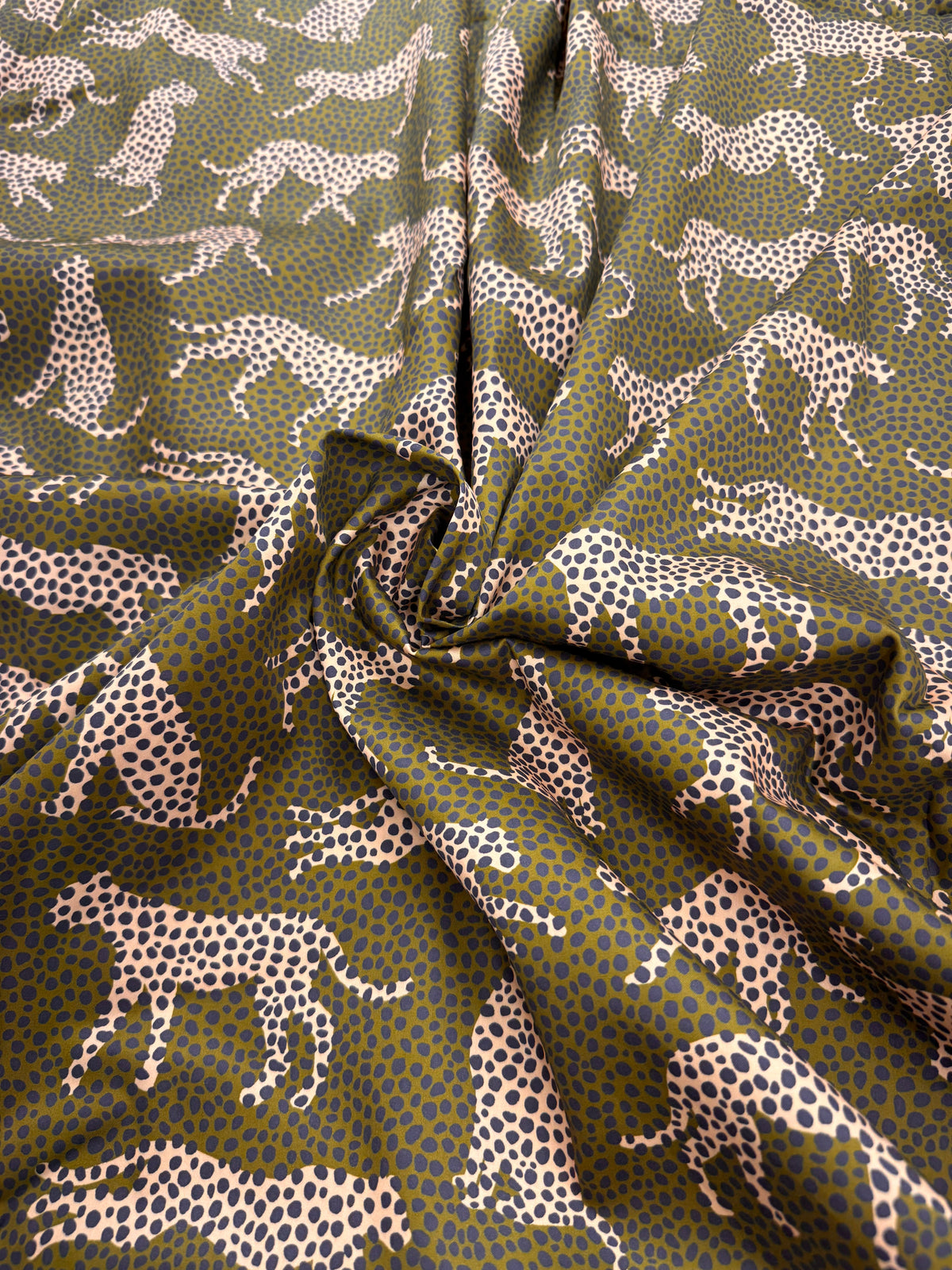 Spot the Cheetah Olive Sateen