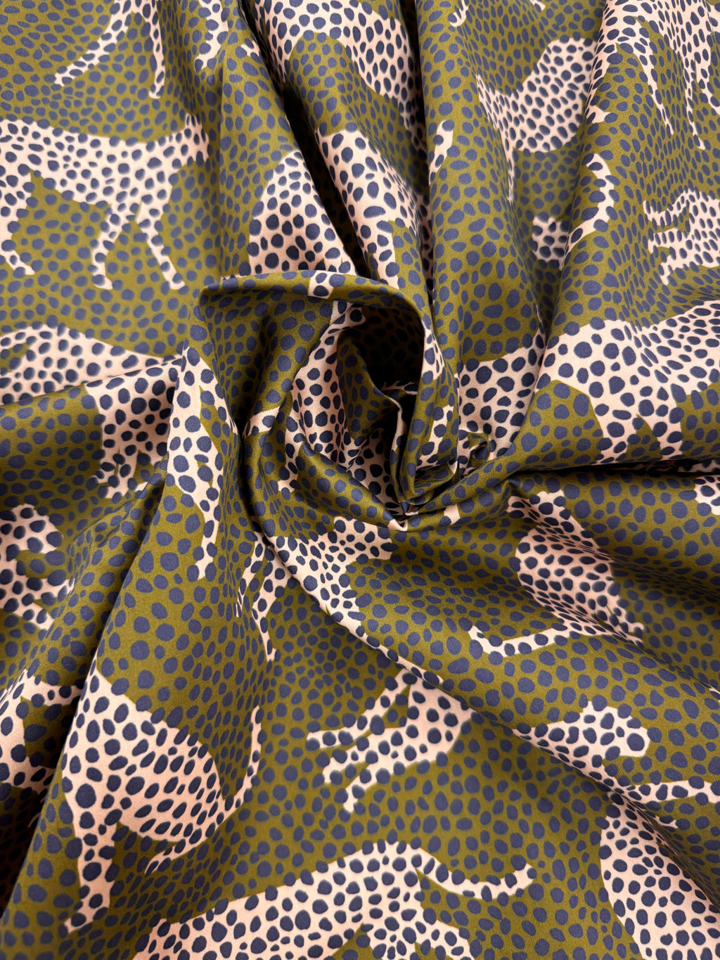 Spot the Cheetah Olive Sateen