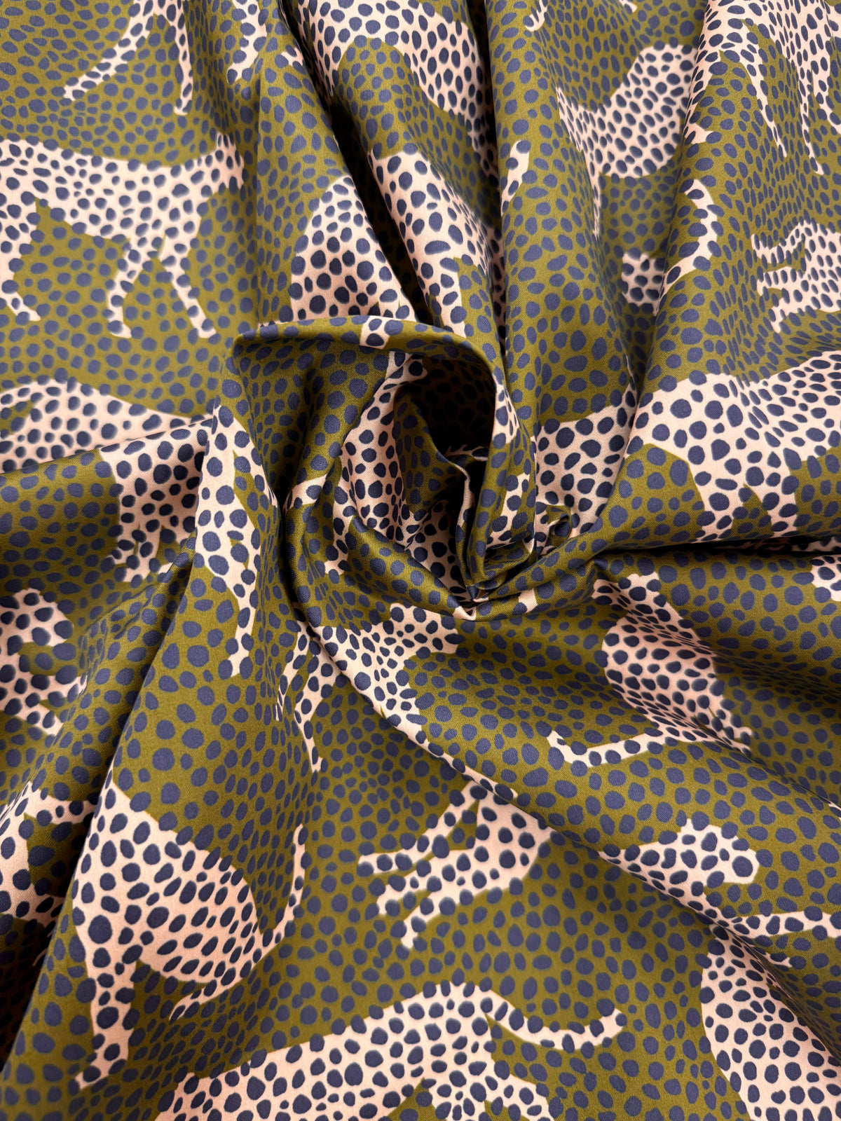Spot the Cheetah Olive Sateen