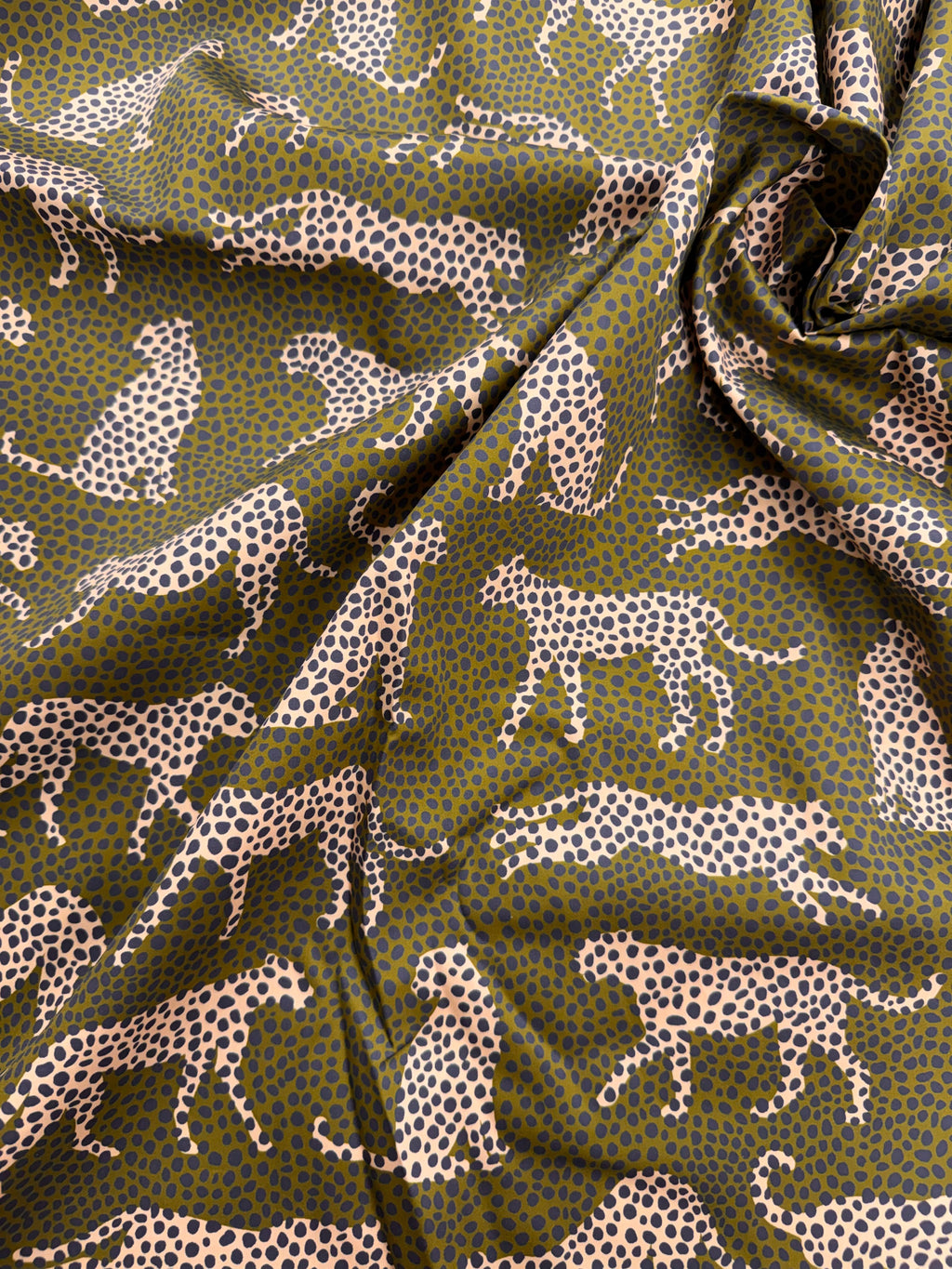 Spot the Cheetah Olive Sateen