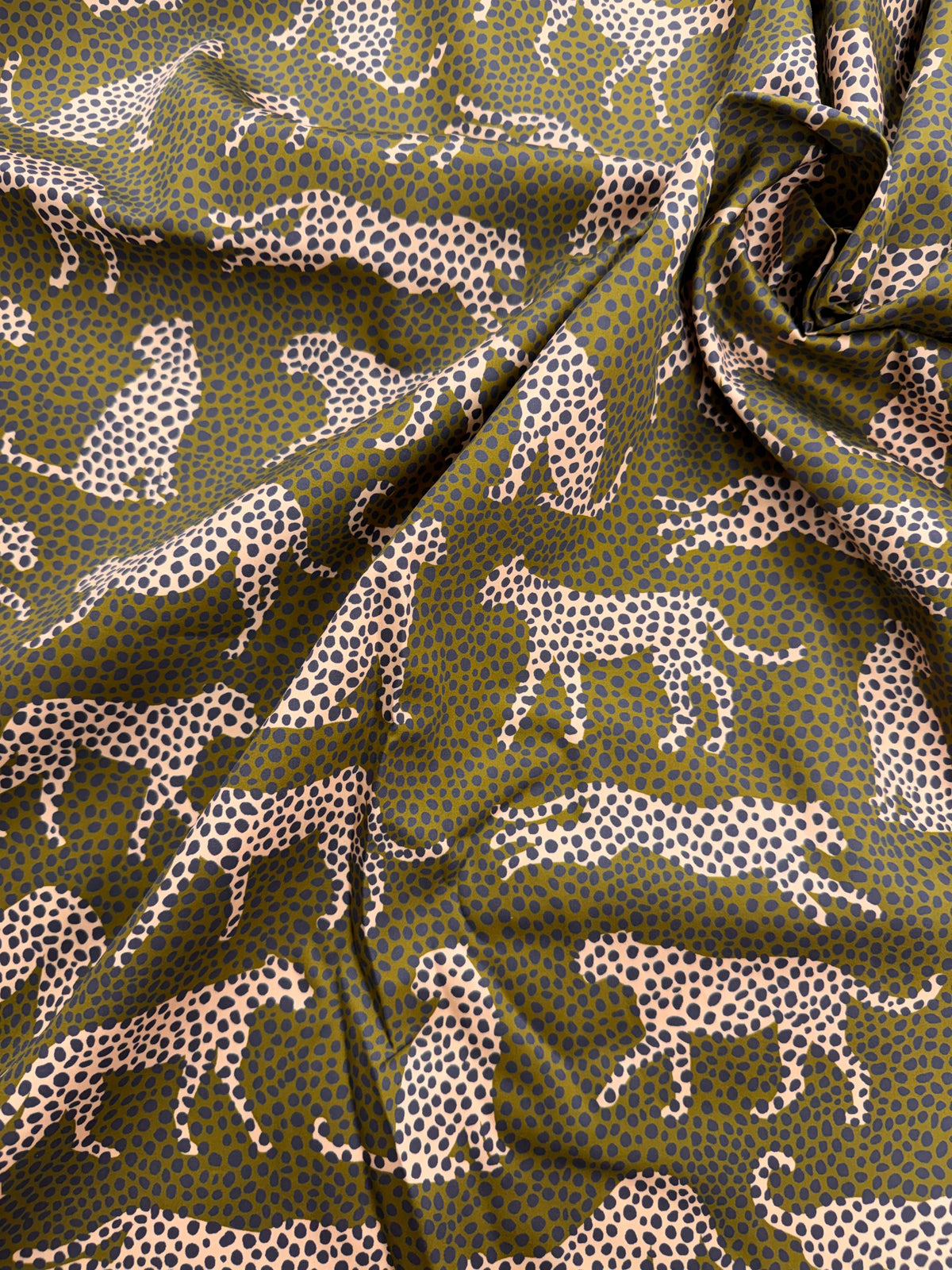 Spot the Cheetah Olive Sateen
