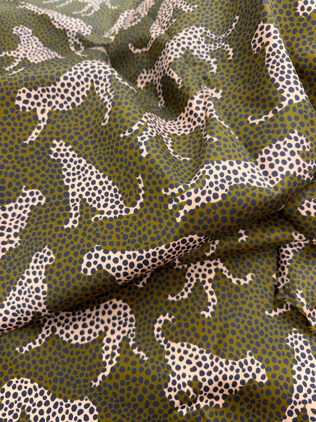 Spot the Cheetah Olive Sateen