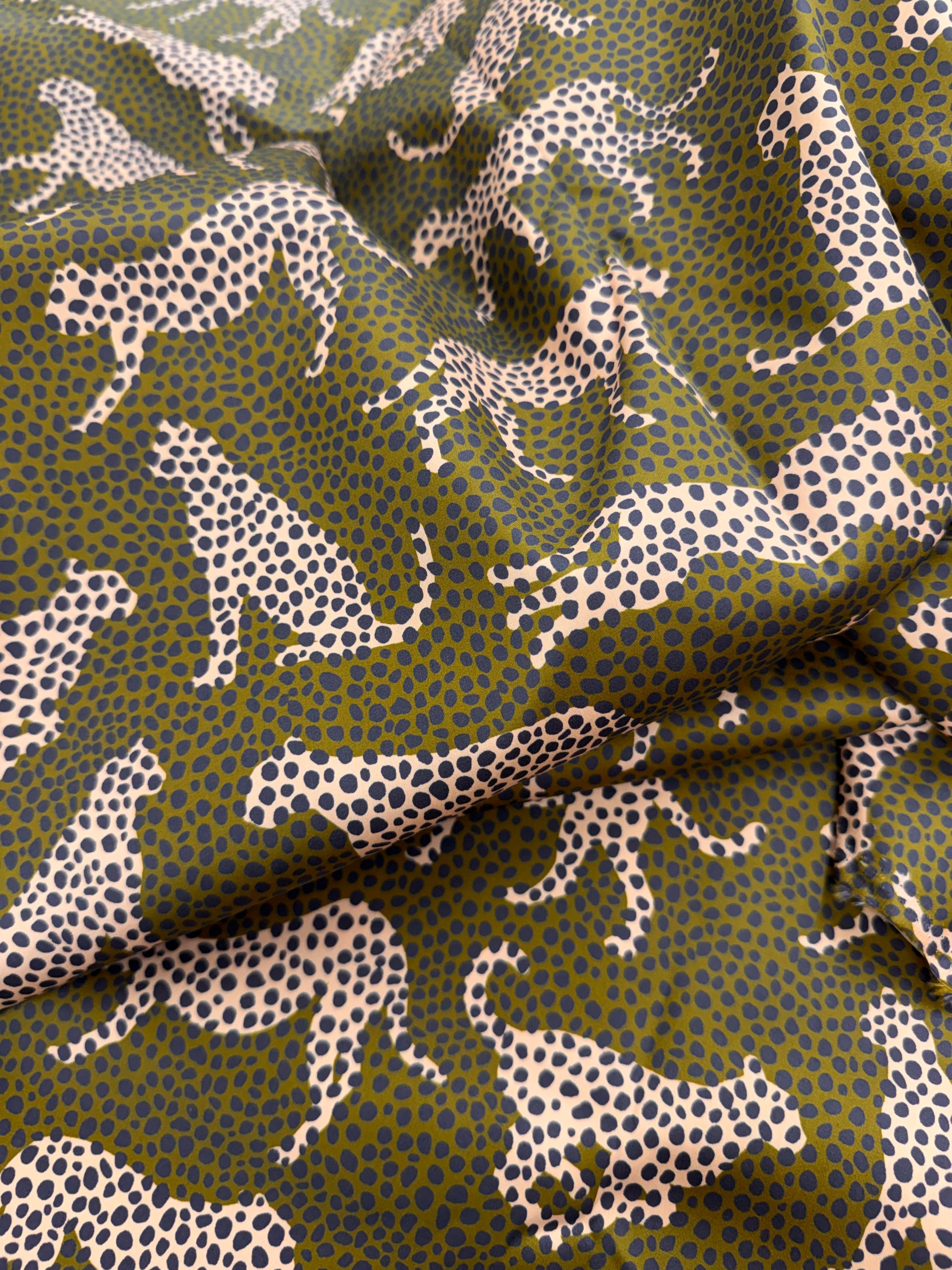 Spot the Cheetah Olive Sateen