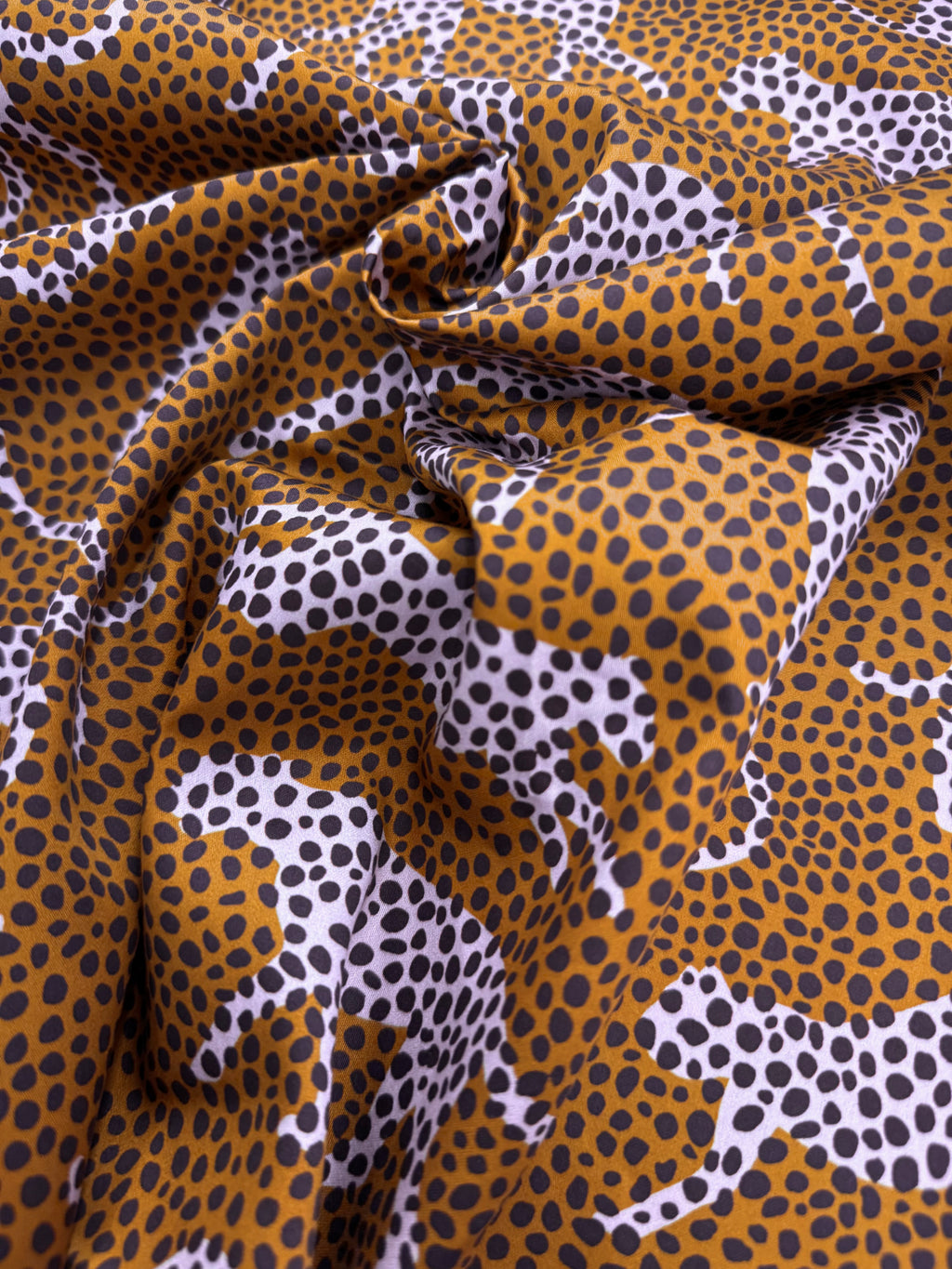 Spot the Cheetah Ochre Sateen