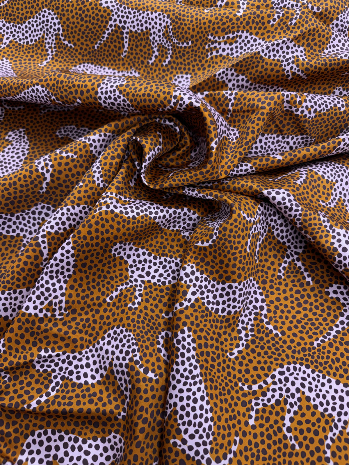 Spot the Cheetah Ochre Sateen