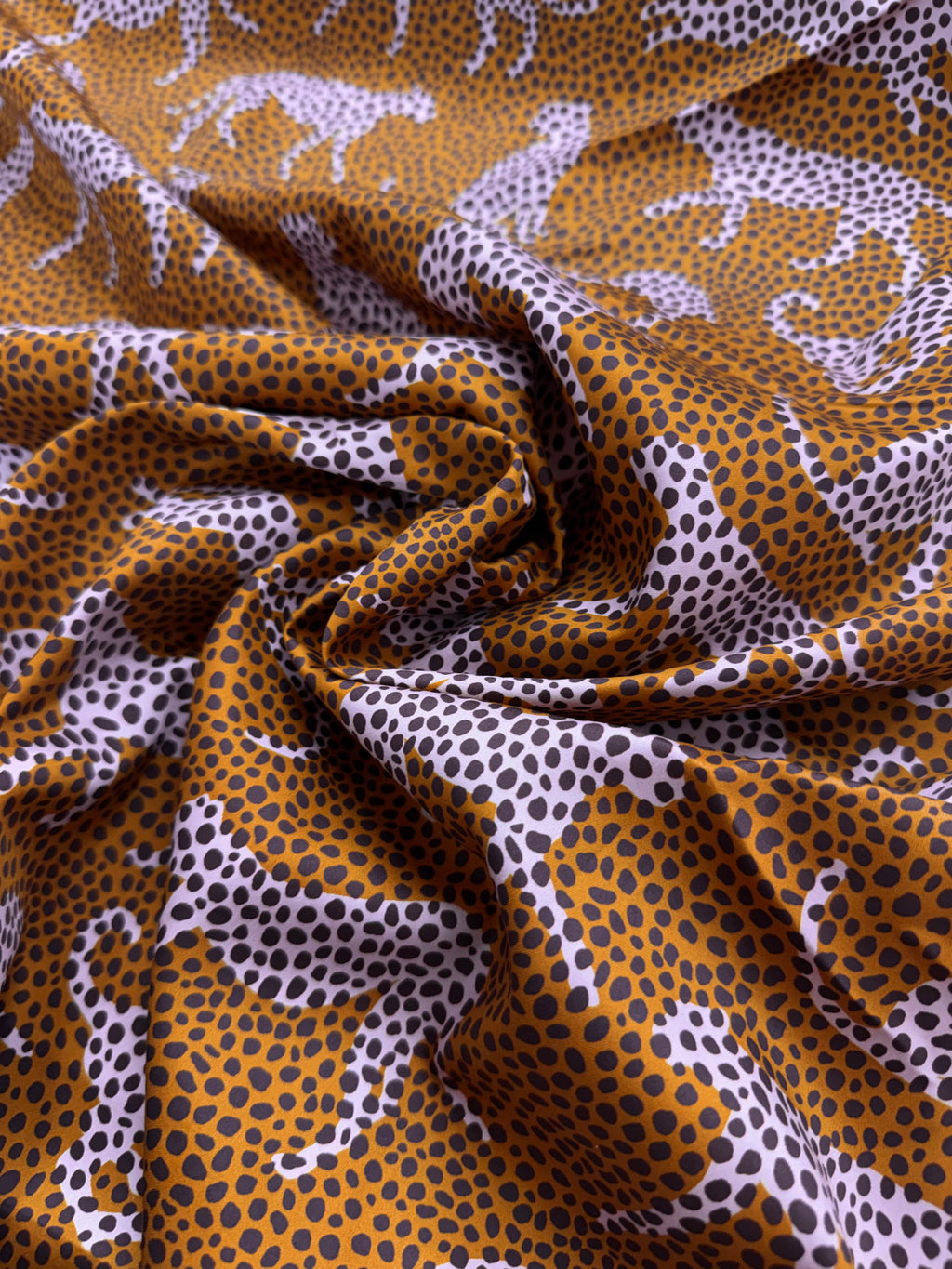 Spot the Cheetah Ochre Sateen