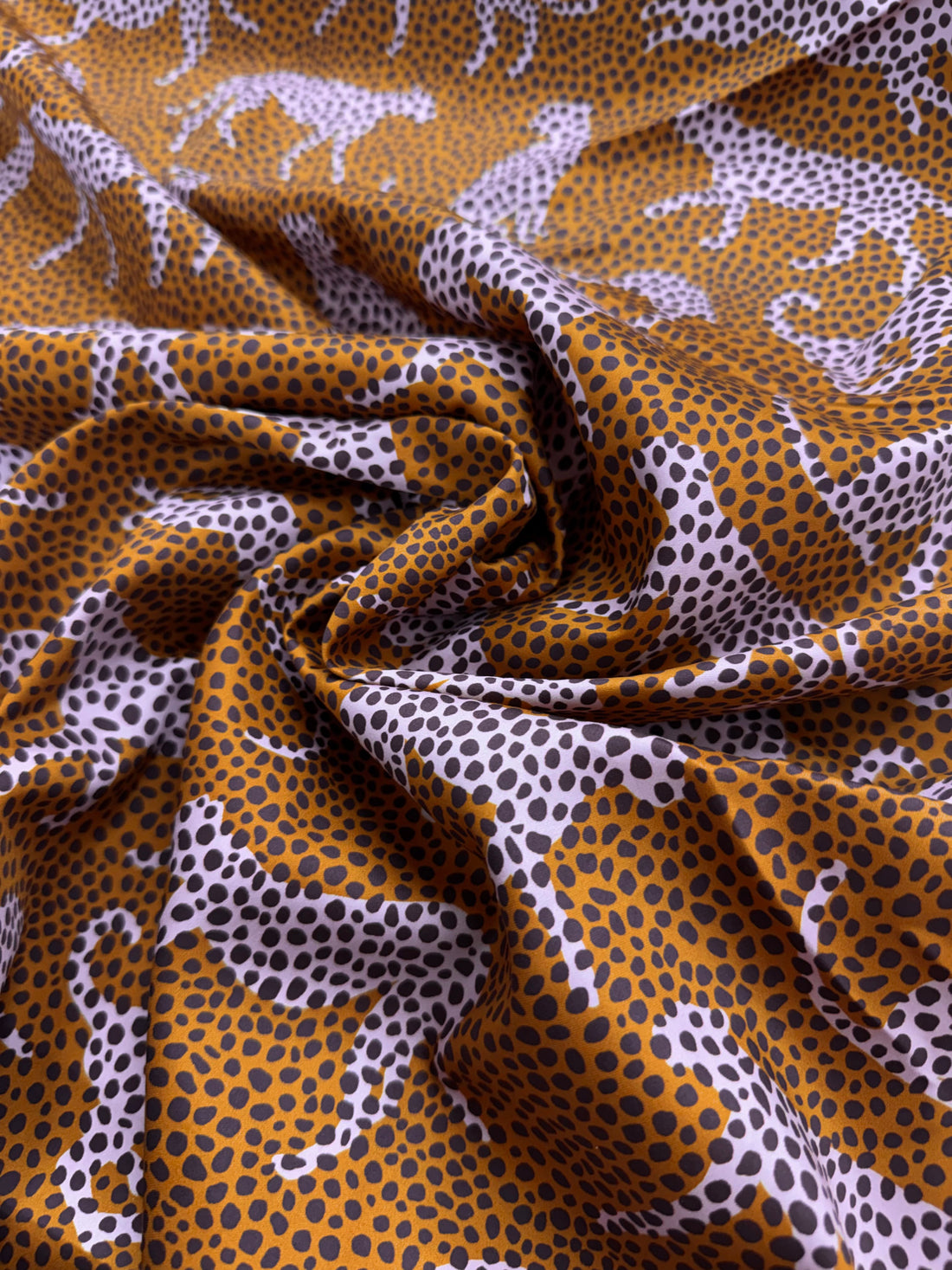 Spot the Cheetah Ochre Sateen