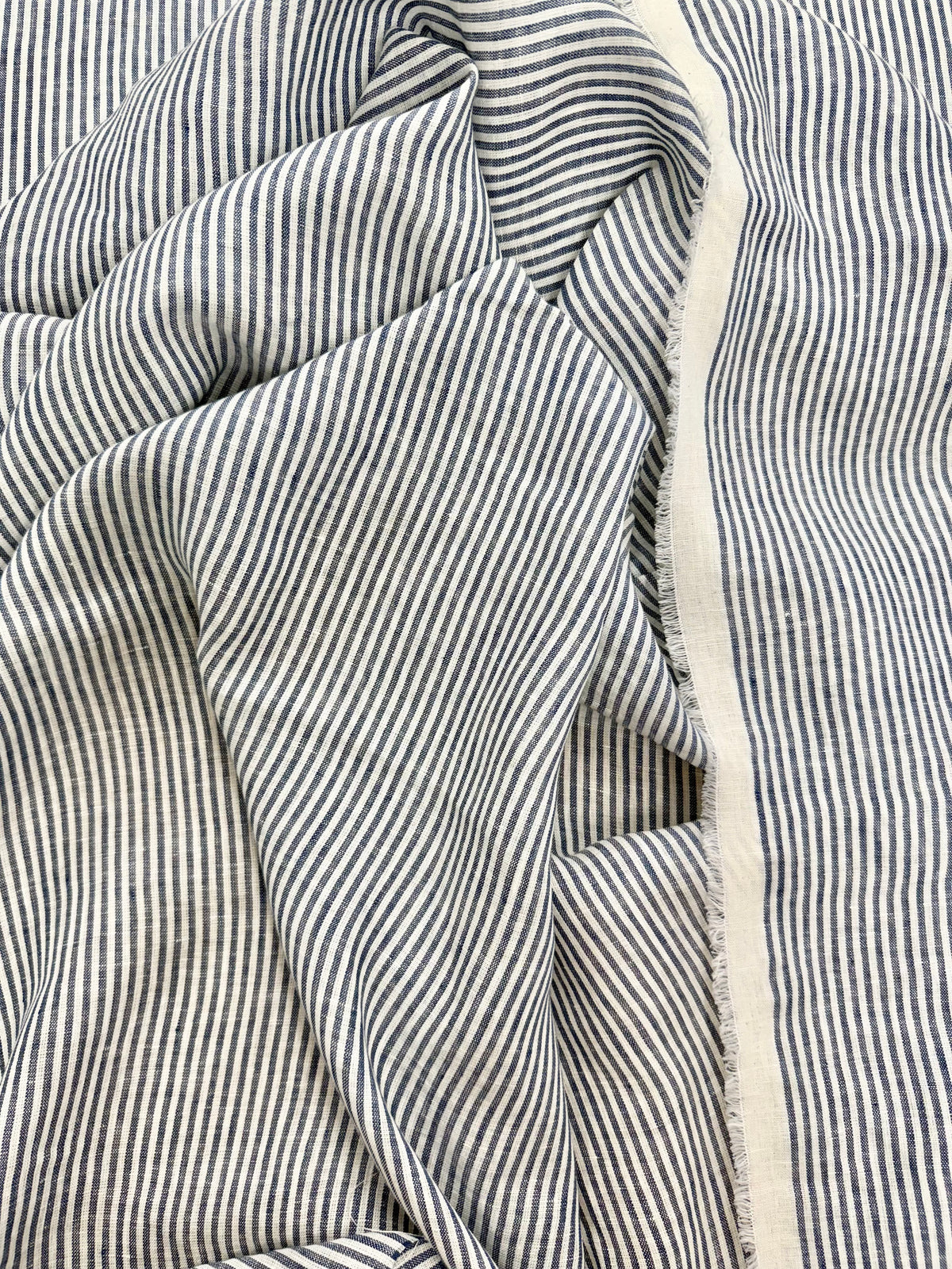 European Washed Linen | White & Blue Stripe