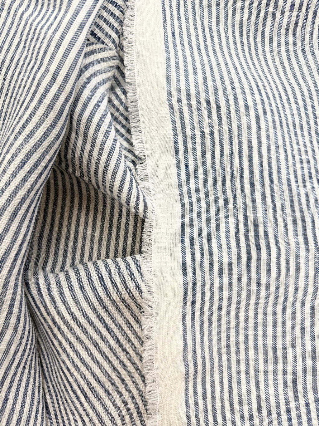 European Washed Linen | White & Blue Stripe