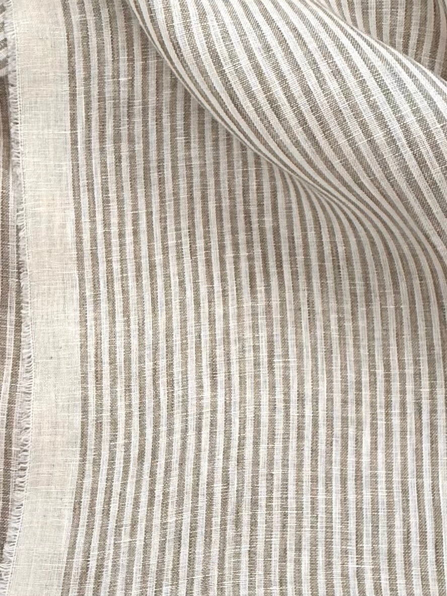 European Washed Linen | White & Beige Stripe