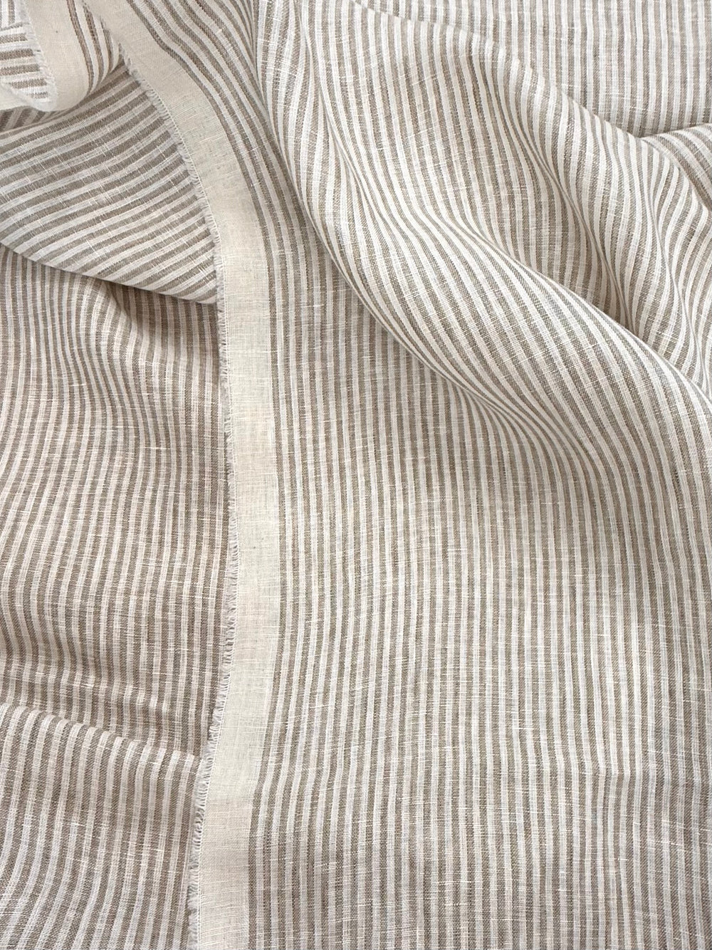 European Washed Linen | White & Beige Stripe