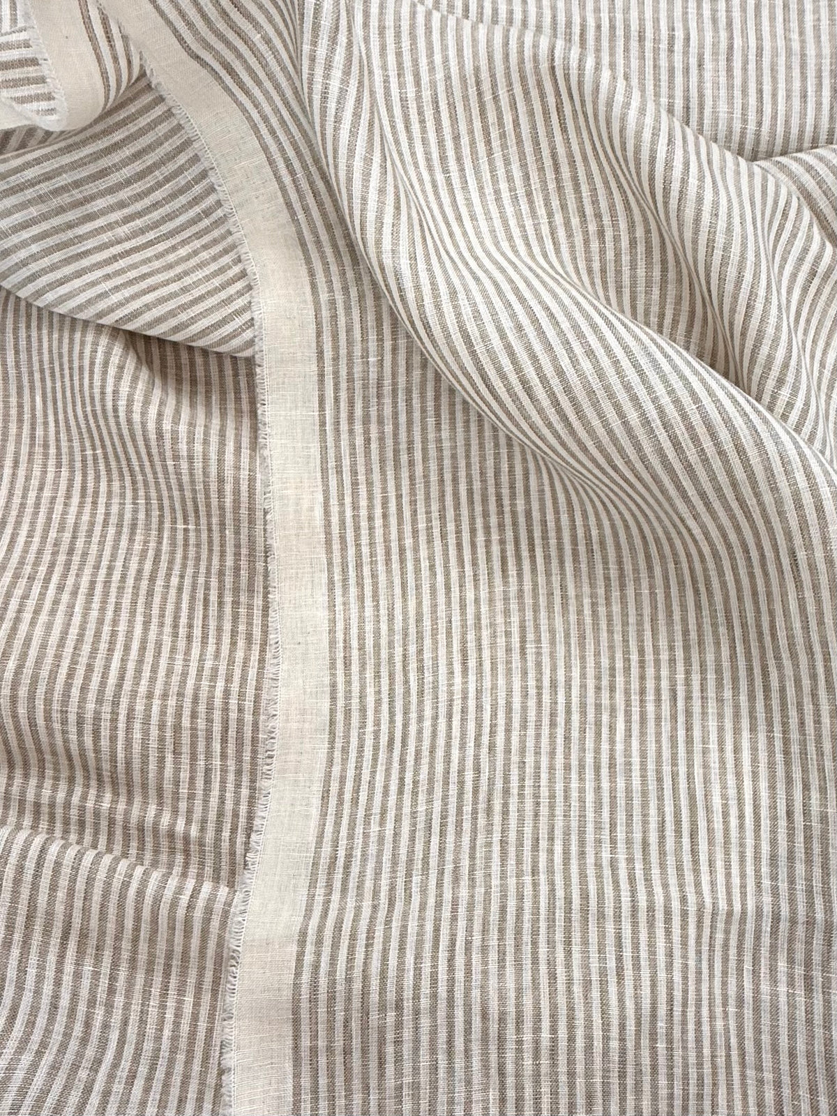 European Washed Linen | White & Beige Stripe