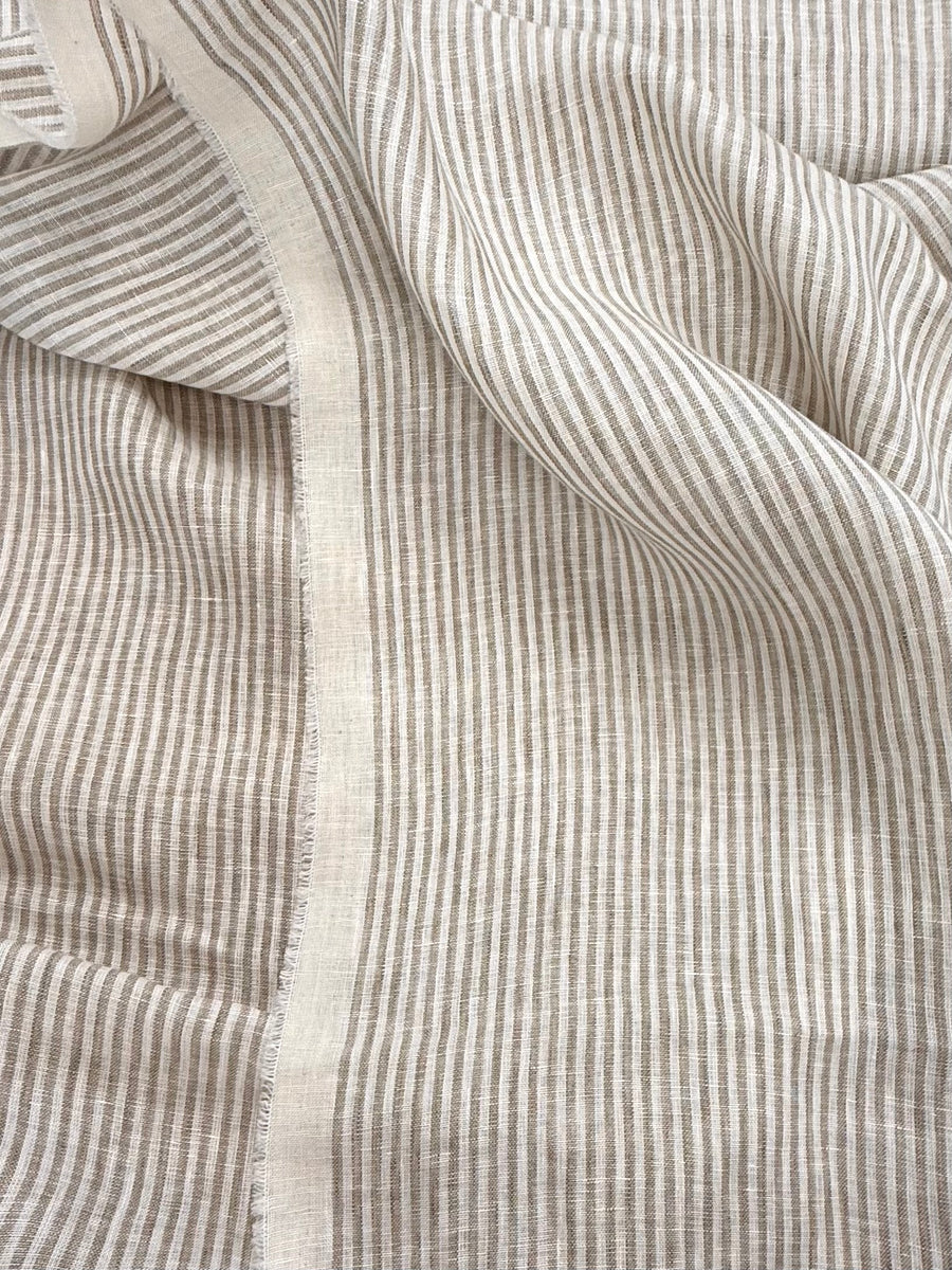 European Washed Linen | White & Beige Stripe