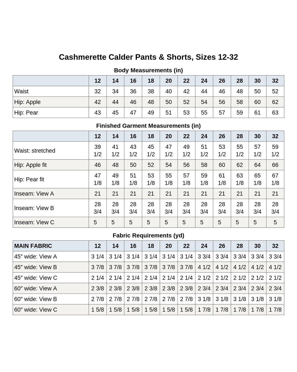Cashmerette Calder Pants & Shorts PDF pattern