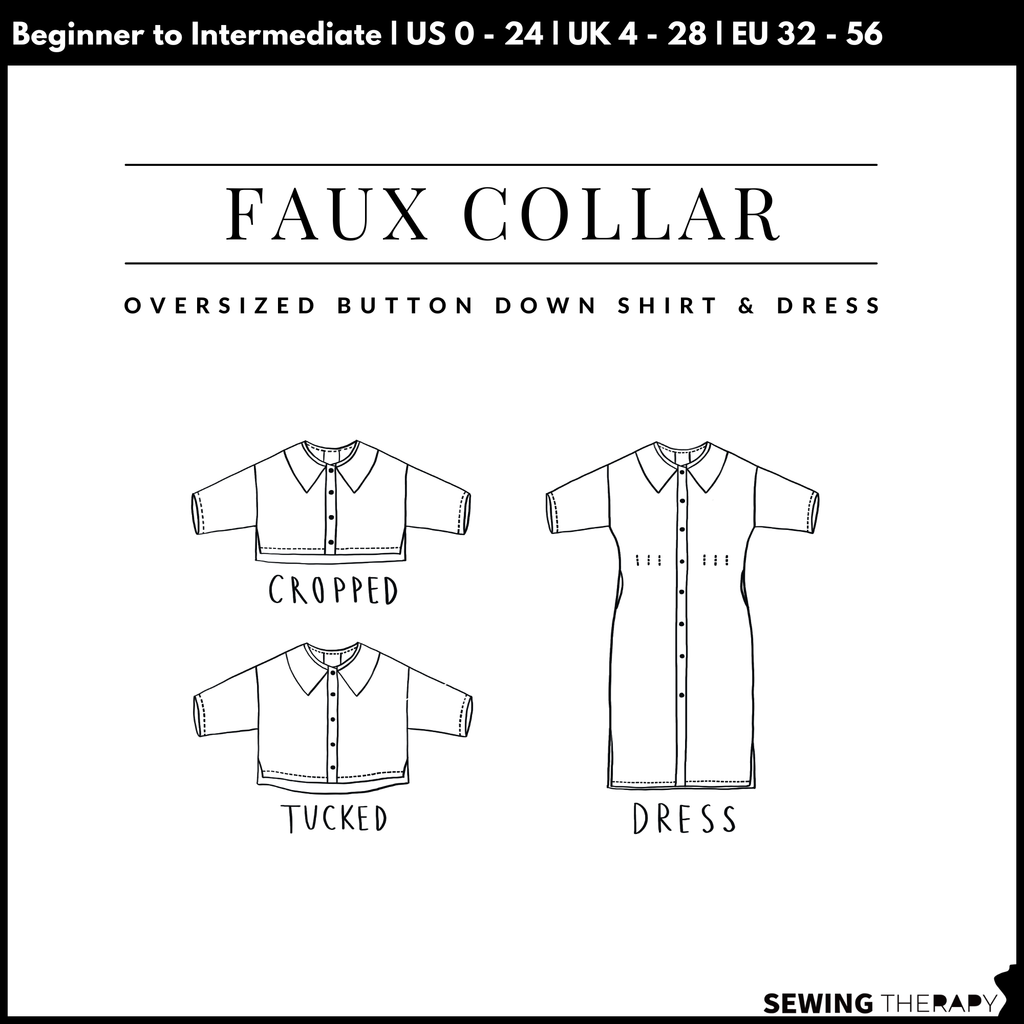 PDF Faux Collar Shirt and Dress Pattern - Sewing Therapy