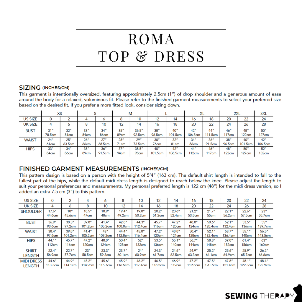 PDF Roma Top & Dress Pattern - Sewing Therapy