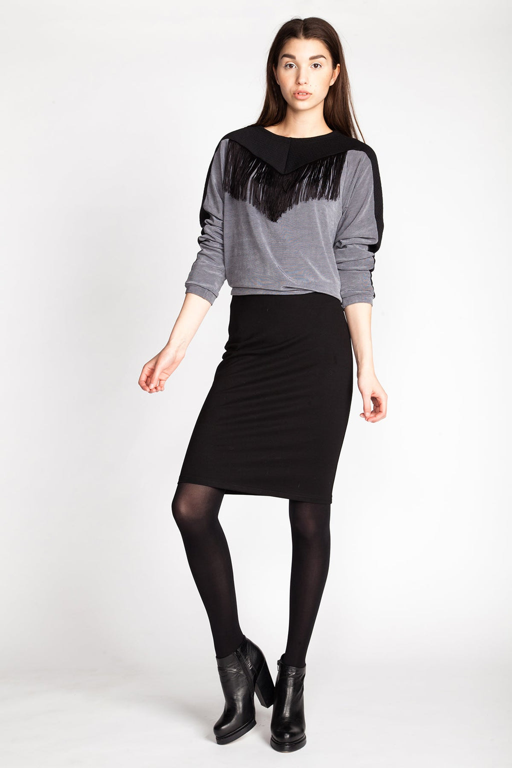 Knee-length knit skirt sewing pattern